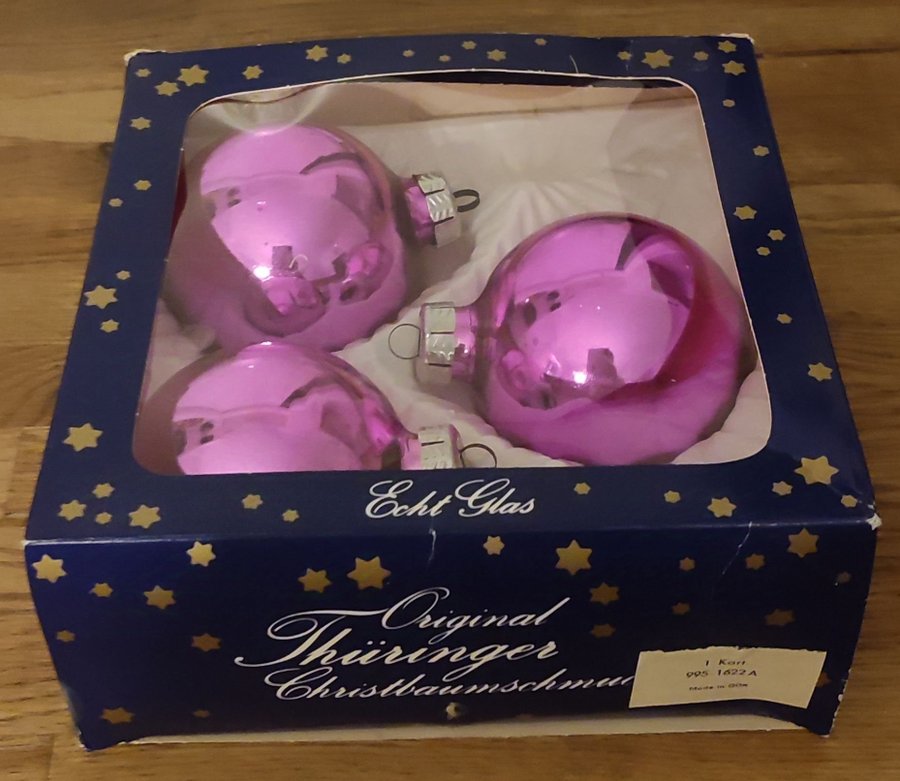 3 st äldre Original Thüringer Christbaumschmuck julgranskulor i rosa