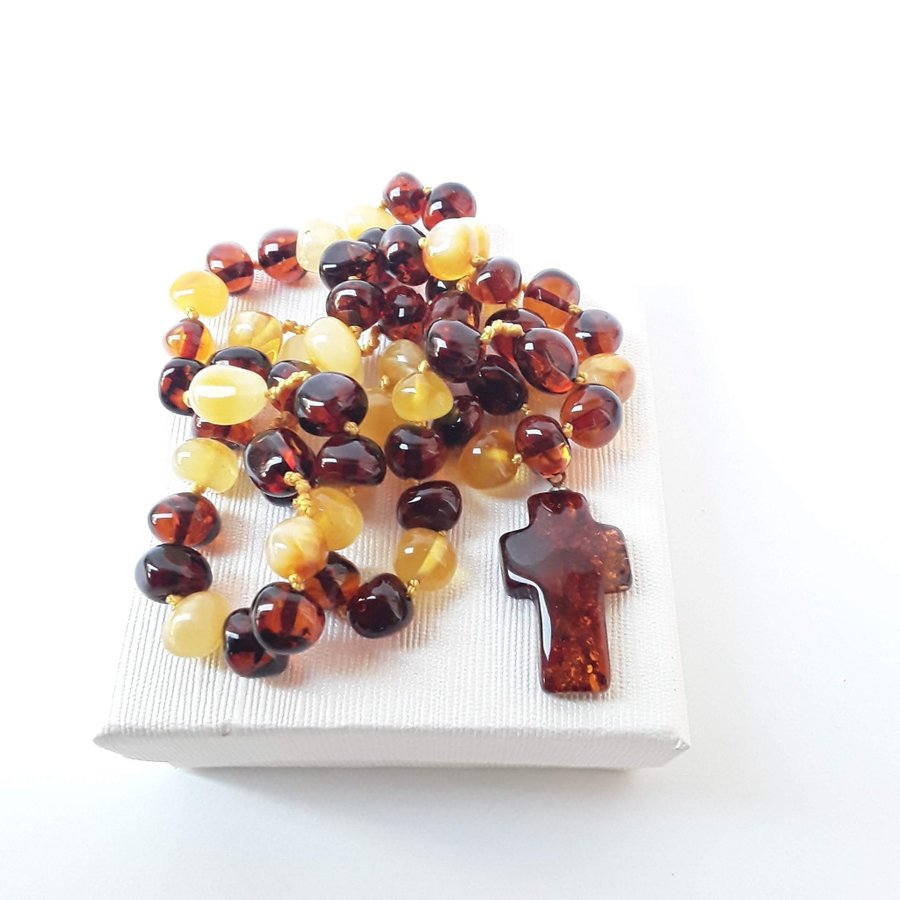 Baltic amber gemstone ROSARY, knotted Catholic Christian religious rosary prayer