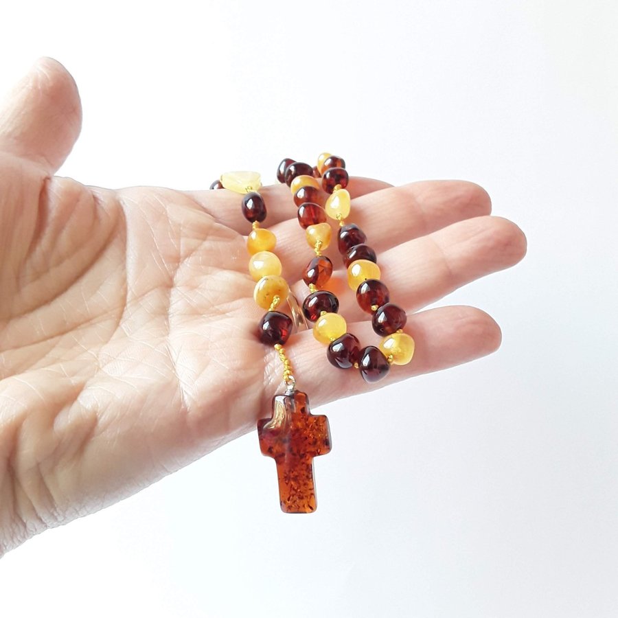 Baltic amber gemstone ROSARY, knotted Catholic Christian religious rosary prayer