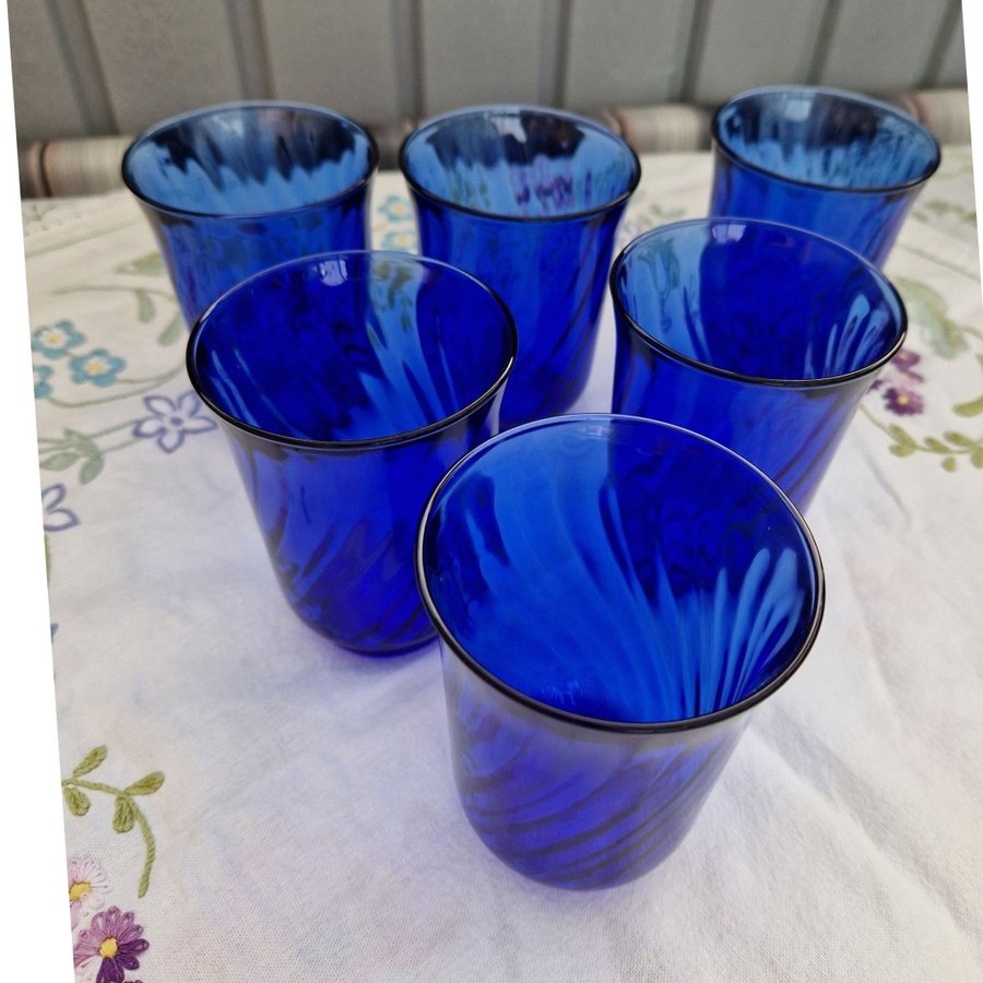 COBALT BLÅ GLAS ARCOROC 6 ST FRANCE RETRO