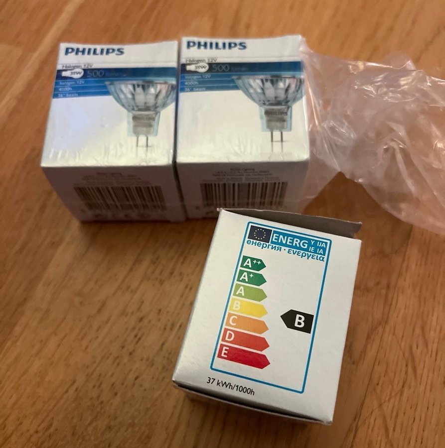 Glödlampor Philips Halogen 12V, 35W, 500 Lumen, (3 st.) med GU5.3 sockel