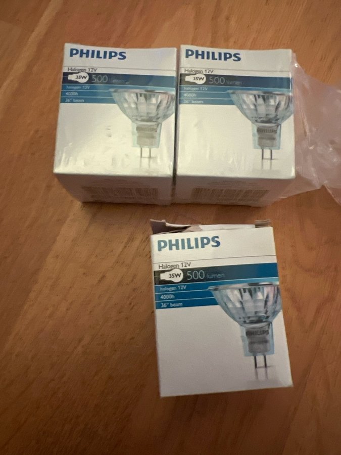 Glödlampor Philips Halogen 12V 35W 500 Lumen (3 st) med GU53 sockel