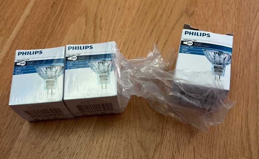 Glödlampor Philips Halogen 12V 35W 500 Lumen (3 st) med GU53 sockel