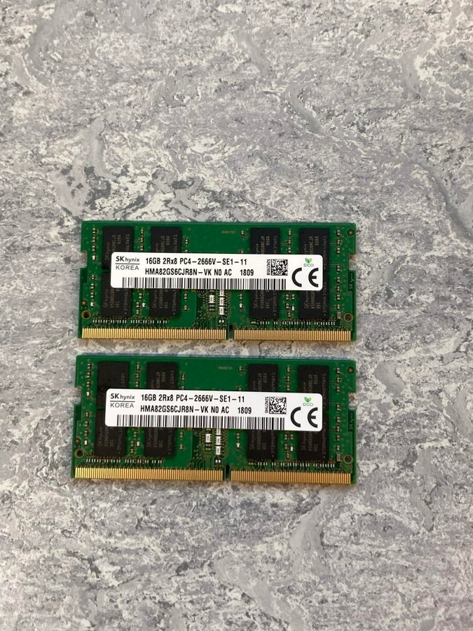 32GB DDR4 2x16GB SK Hynix SODIMM 2Rx8 PC4-2666V 2666Mhz RAM Minne