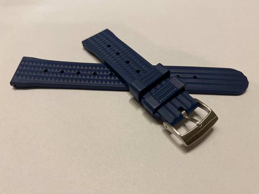 Klockband waffle FKM gummi 22mm blå