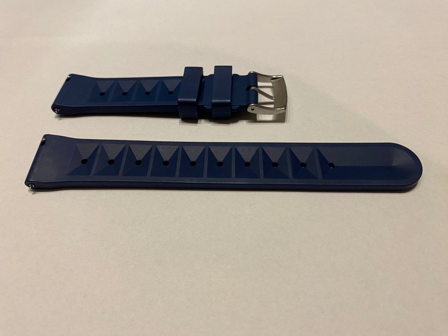 Klockband waffle FKM gummi 22mm blå