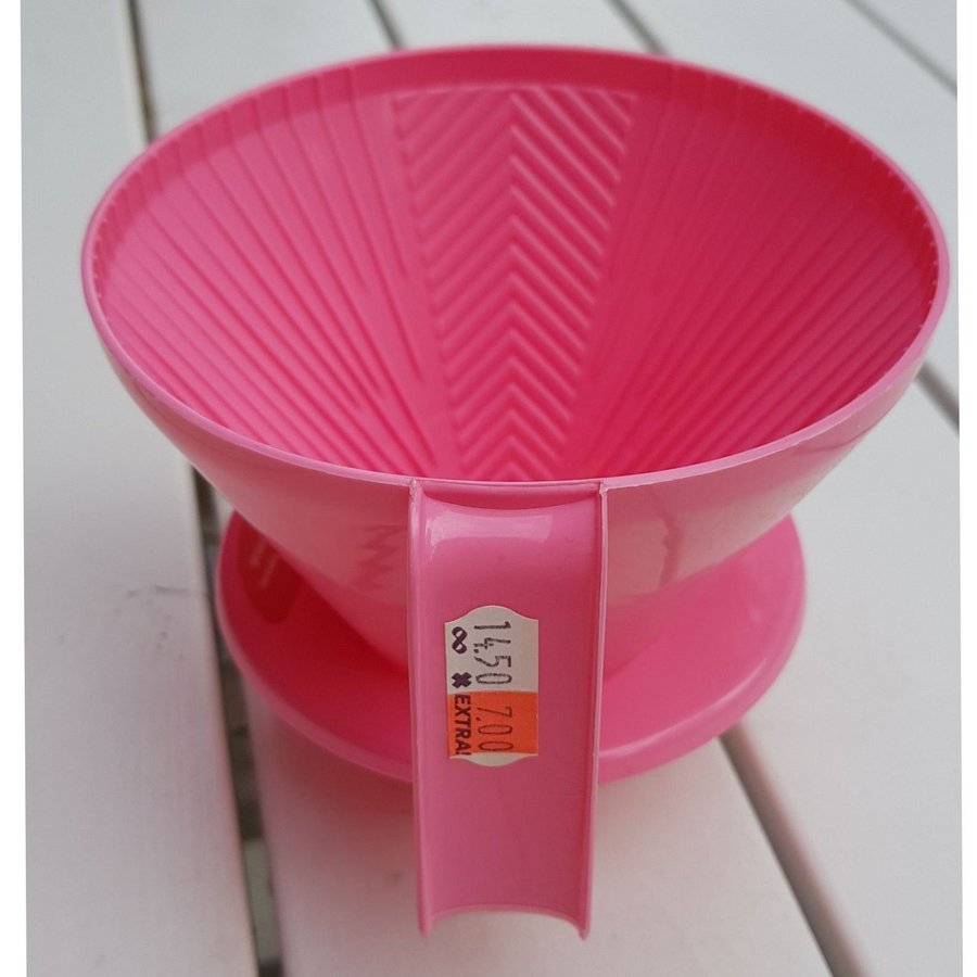 Ny Retro Rosa Filterhållare Melitta 104 Made in Sweden Etikett Prislapp Konsum