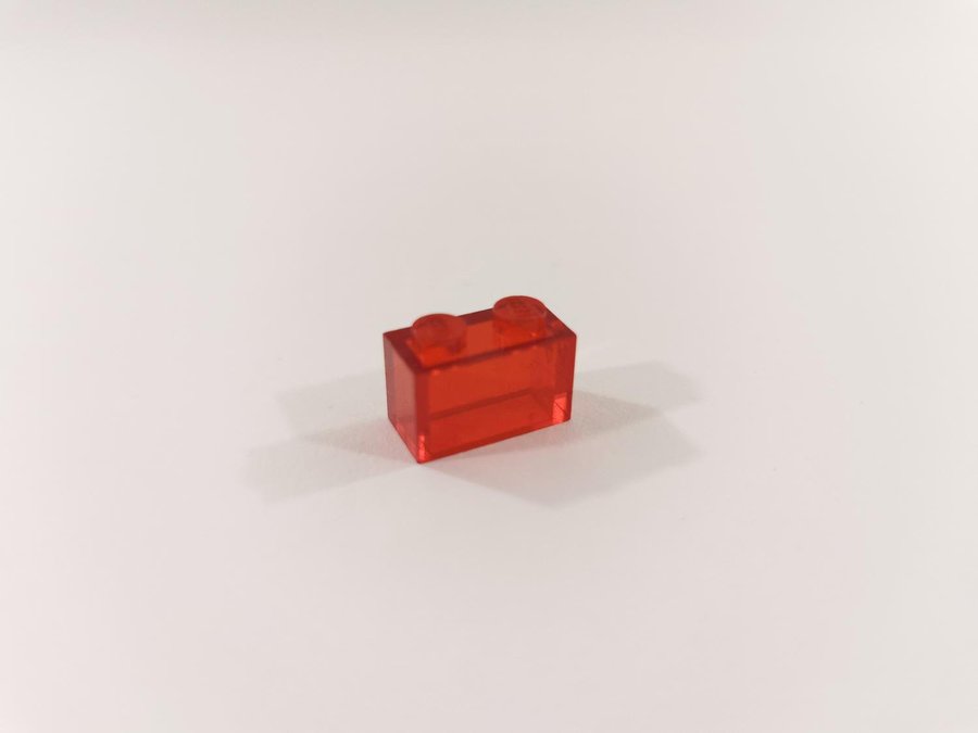 Lego - transparent - brick - 1x2 - part 3065 - röd (trans red)