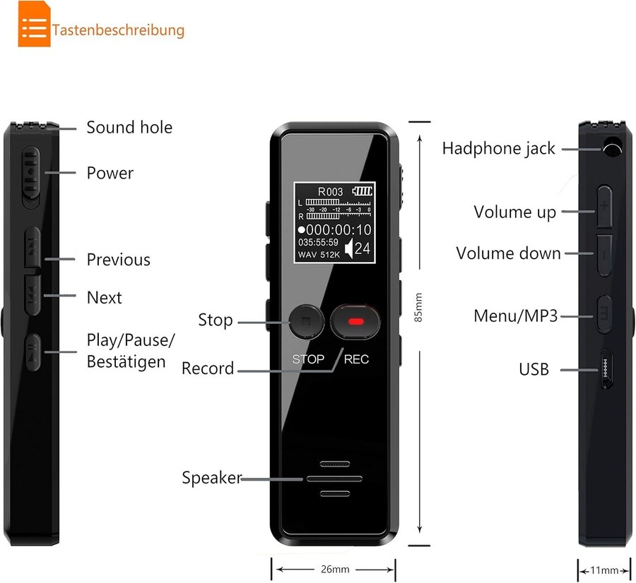 NY Digital dikteringsenhet med MP3 | 8 GB | 1536 kbps | Nypris 379kr