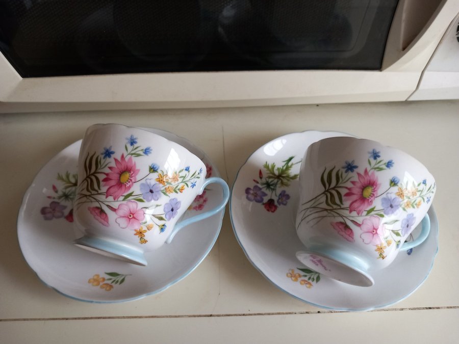 Two Vintage Shelley Fine Bone China Cups  Saucers. "Wild Flowers"