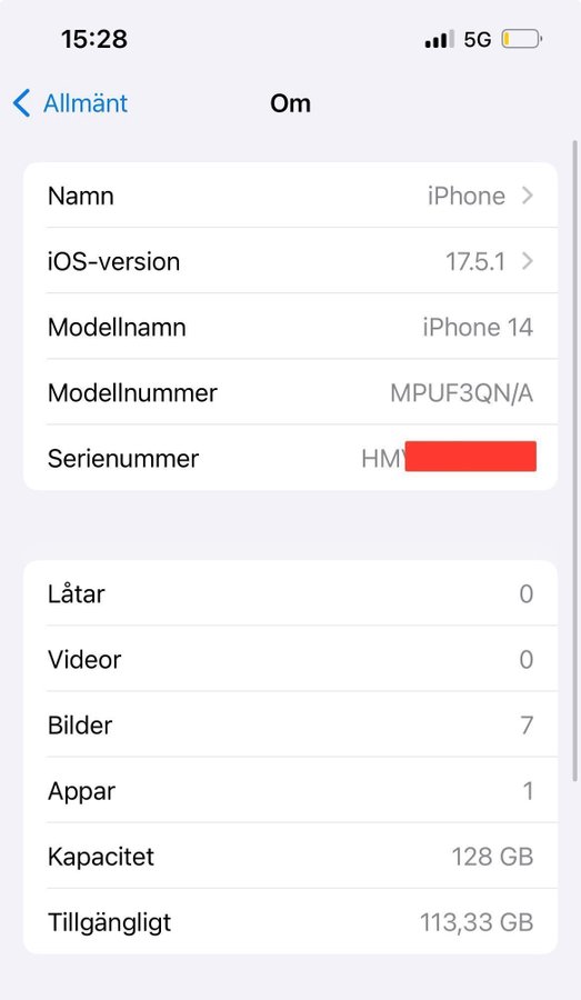 iPhone 14, 128GB, allt original med tillbehör.