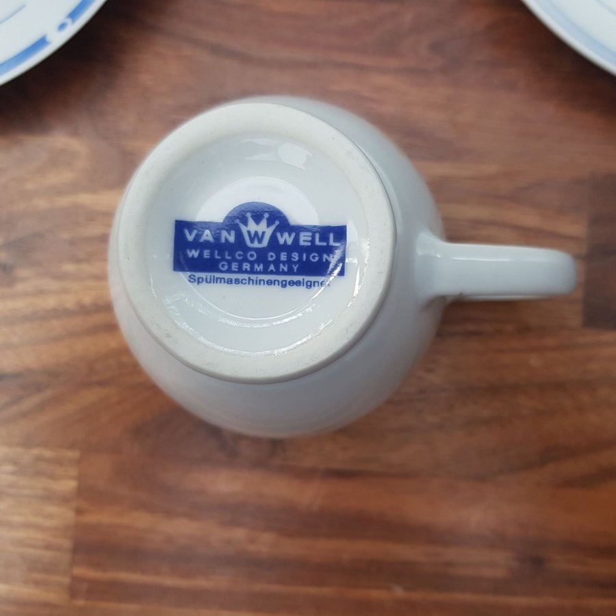 6 st kaffekoppar med 5 st fat "WAN W WELL " Wellco Design Germany"