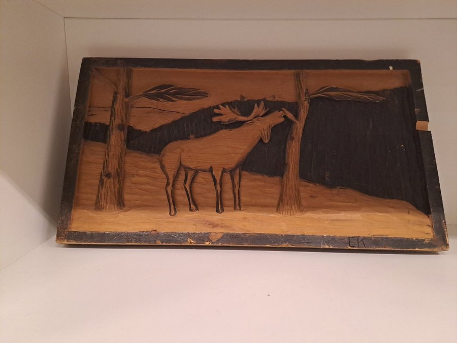 Wood art moose älg bild