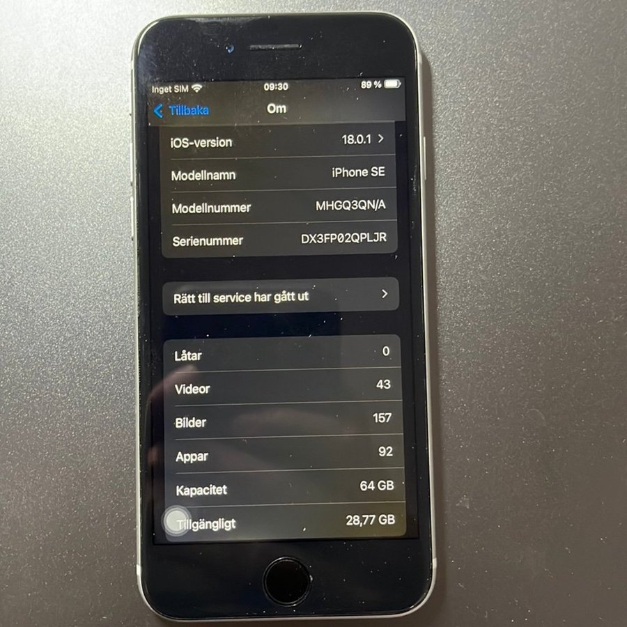 iPhone se 2020 64gb batterihälsa 89%