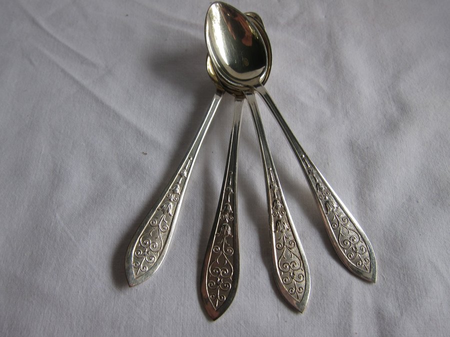 4 SKEDAR kaffeskedar Nysilver Danmark