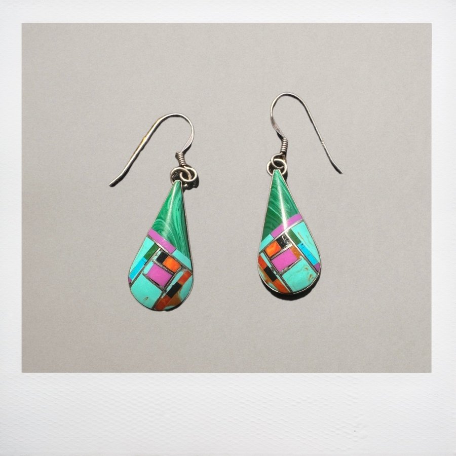 Jewelry - Vintage Zuni Inlay Sterling Silver Earrings | Indianska örhängen|