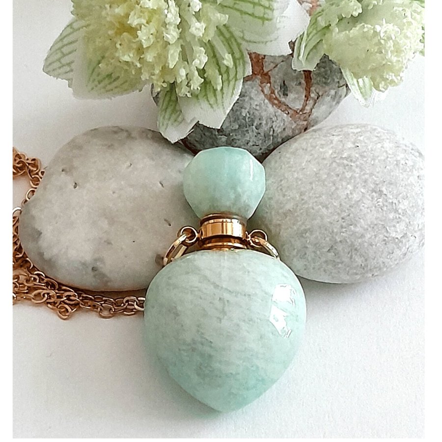 Halsband AMAZONITE Hjärtformad Parfymflaska 38x23 cm med guldpläterad kedja