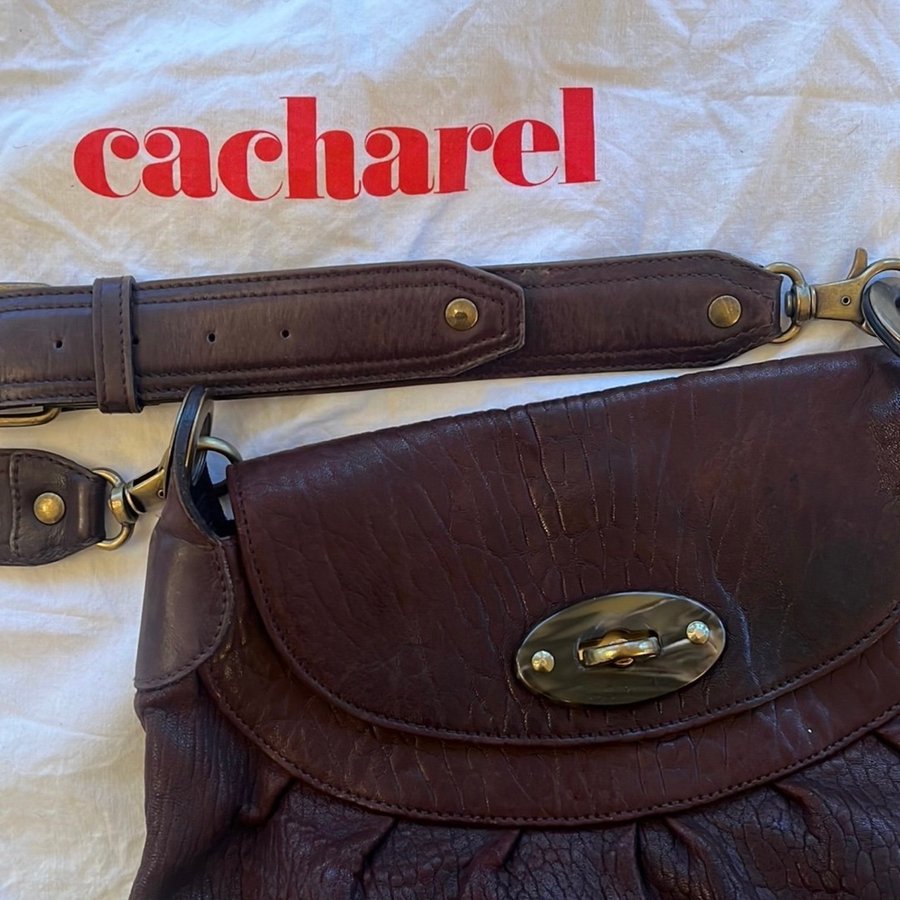 Vintage CACHAREL Paris - handväska i mörkbrunt skinn