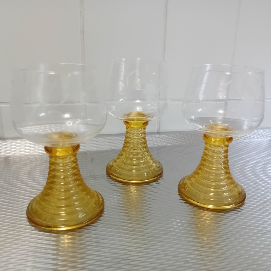 Remmare - Vinglas Gul Fot Starkvin - Glas Retro Vintage