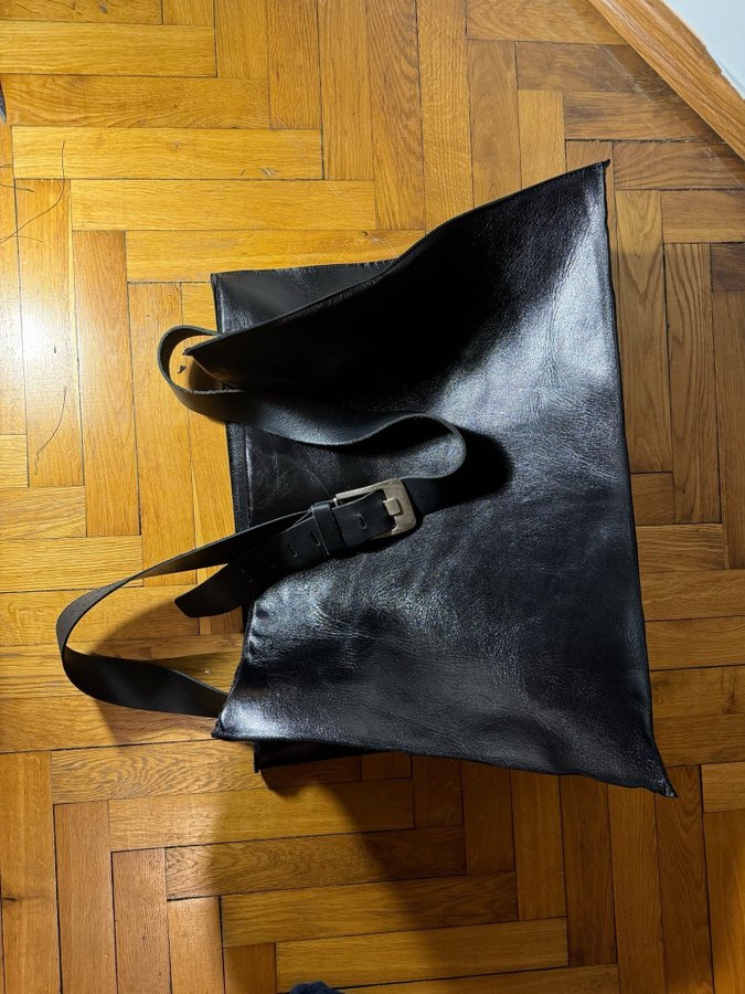 XXXL sized semi patent black leather hobo bag