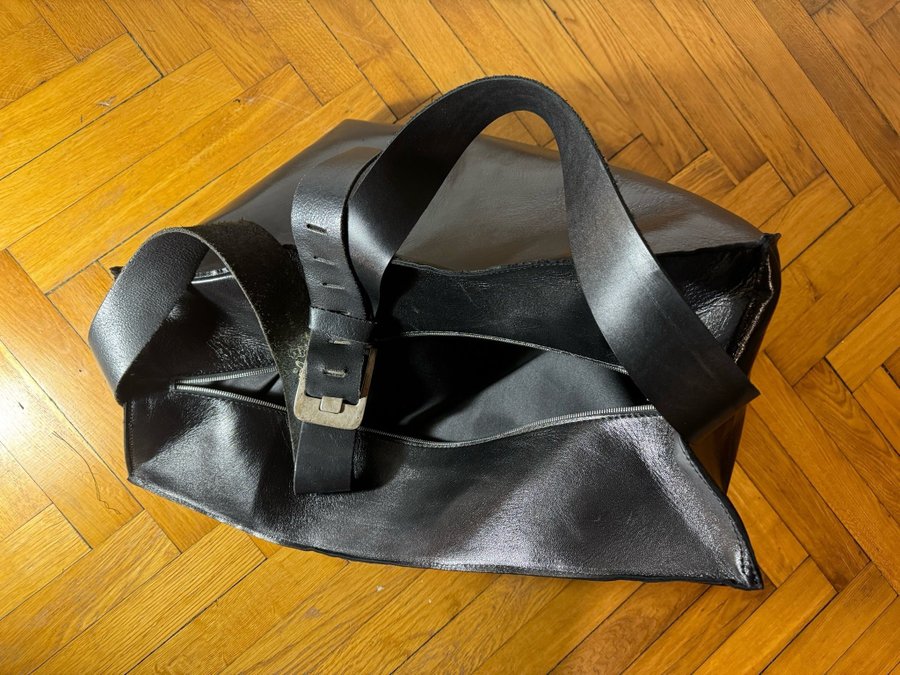 XXXL sized semi patent black leather hobo bag