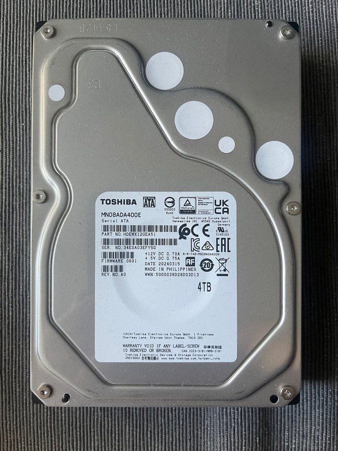 Hårddisk HDD Toshiba MN08ADA400E 4TB (oanvänd)