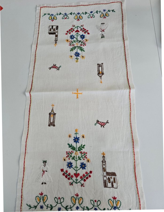 Handbroderad gammal jullöpare 31,5×68 cm