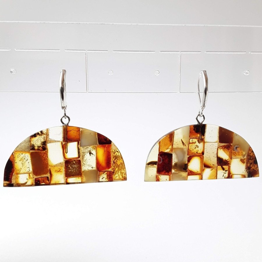 Baltic amber gemstone mosaic dangle earrings Colorful hanging earrings jewelry