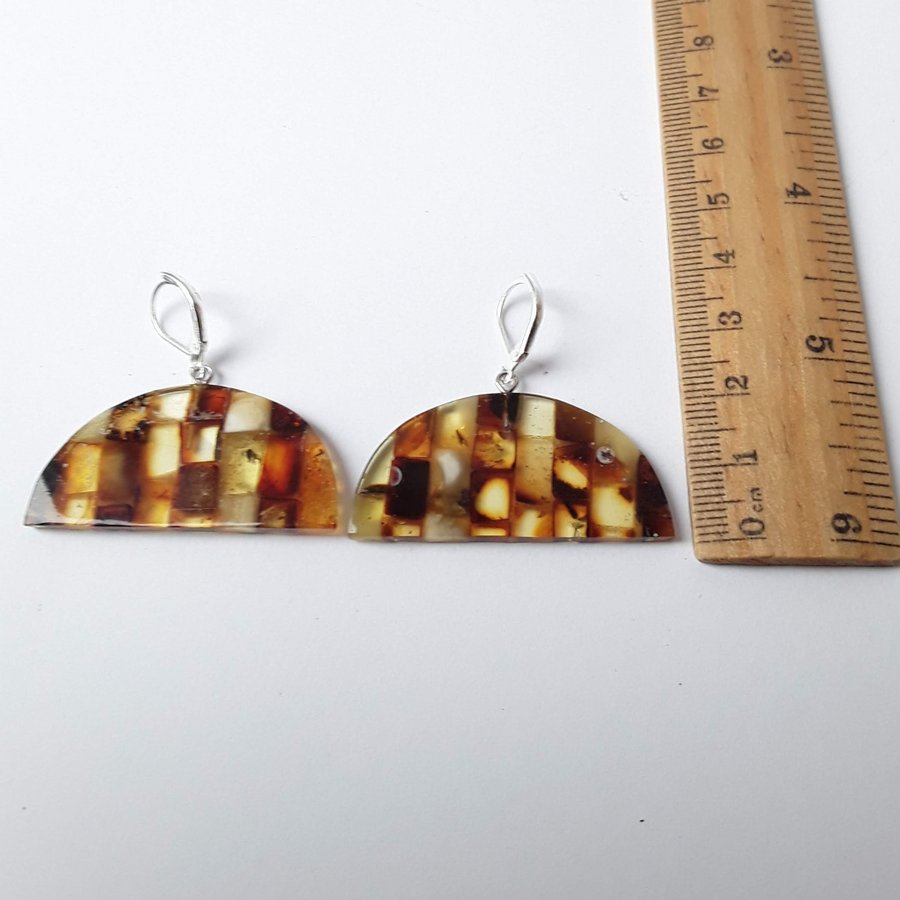 Baltic amber gemstone mosaic dangle earrings Colorful hanging earrings jewelry