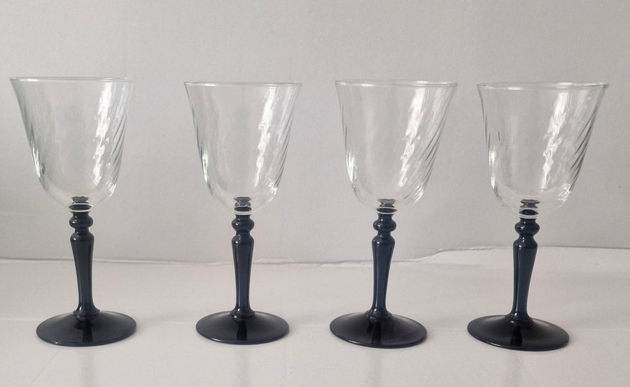 4 Vinglas vitvinsglas Luminarc France Black svarta Onyx retro vintage