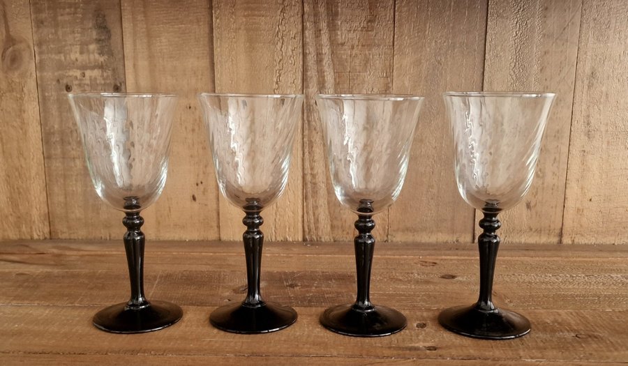 4 Vinglas vitvinsglas Luminarc France Black svarta Onyx retro vintage