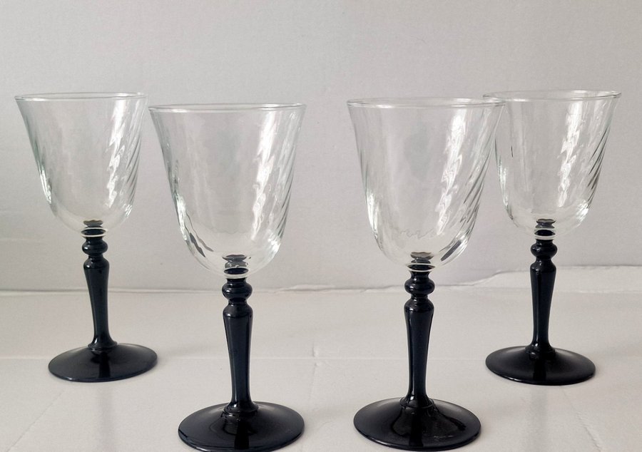 4 Vinglas vitvinsglas Luminarc France Black svarta Onyx retro vintage