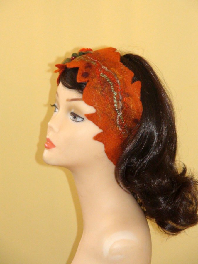 Tovat hårband headband merino ull orange höst grön pannband ÖRONVÄRMARE