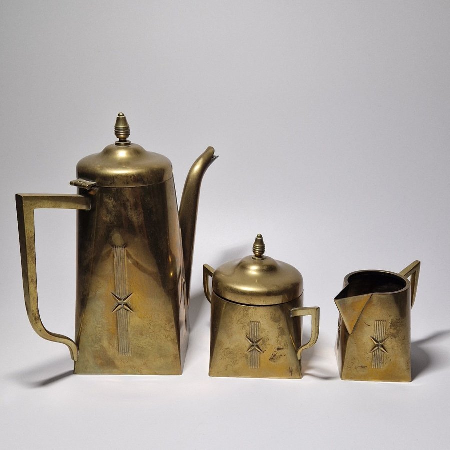 ANTIKT KAFFESET, JUGEND STIL, 4 DELAR, 1900 TALETS FÖRSTA HÄLFT