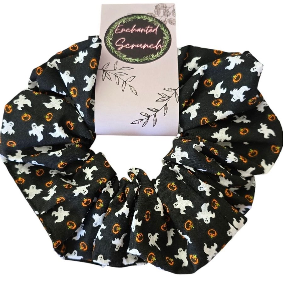 Svart spöke och pumpa överdimensionerad XXL Scrunchie Enchanted Scrunch NY