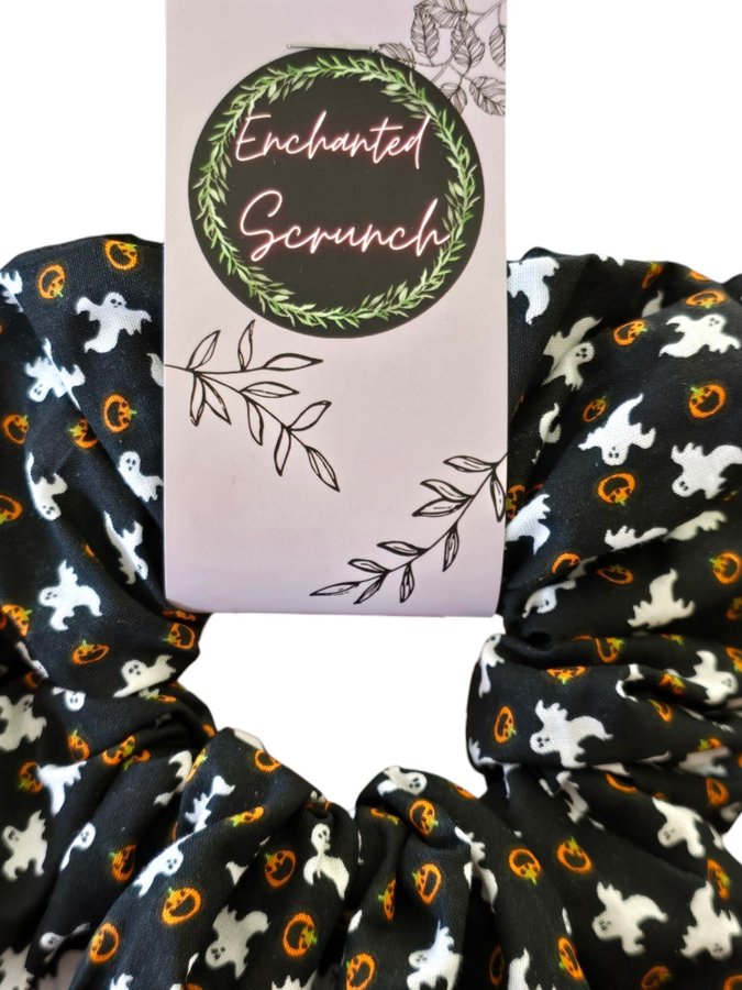 Svart spöke och pumpa överdimensionerad XXL Scrunchie Enchanted Scrunch NY