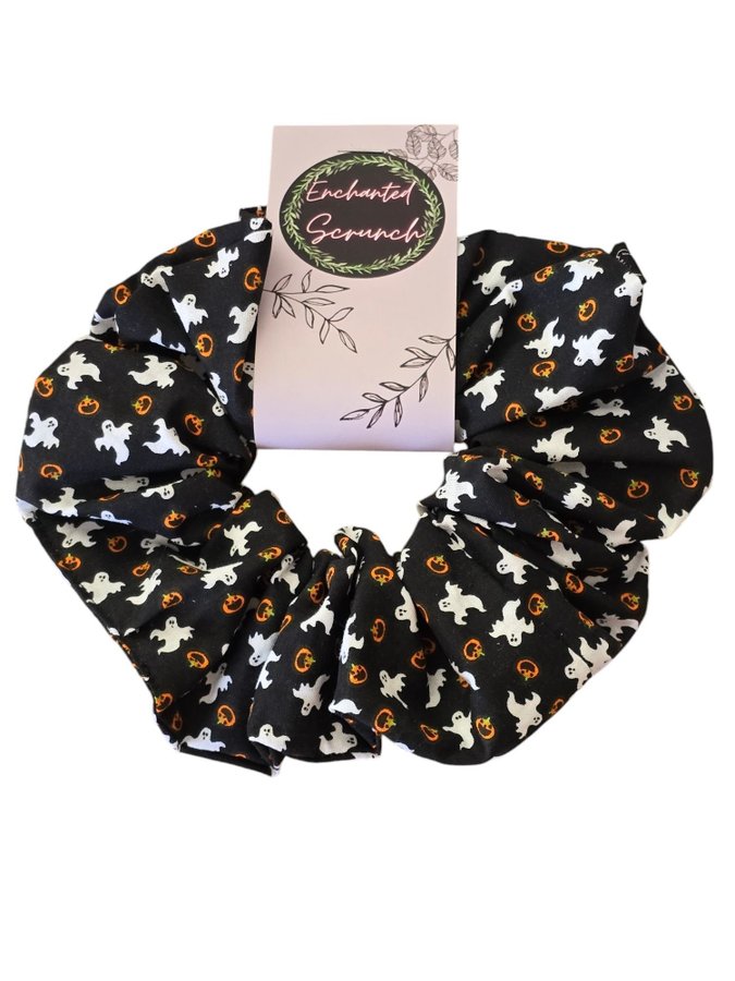 Svart spöke och pumpa överdimensionerad XXL Scrunchie Enchanted Scrunch NY