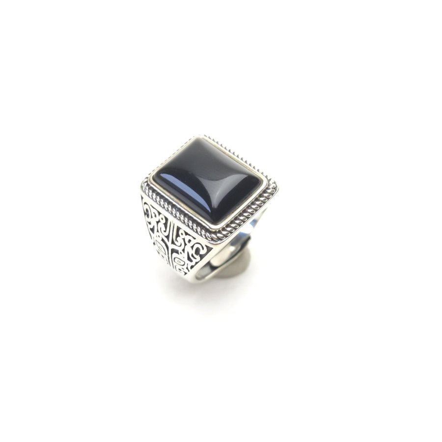 Moderne sterling sølv herrering med sort onyx sten