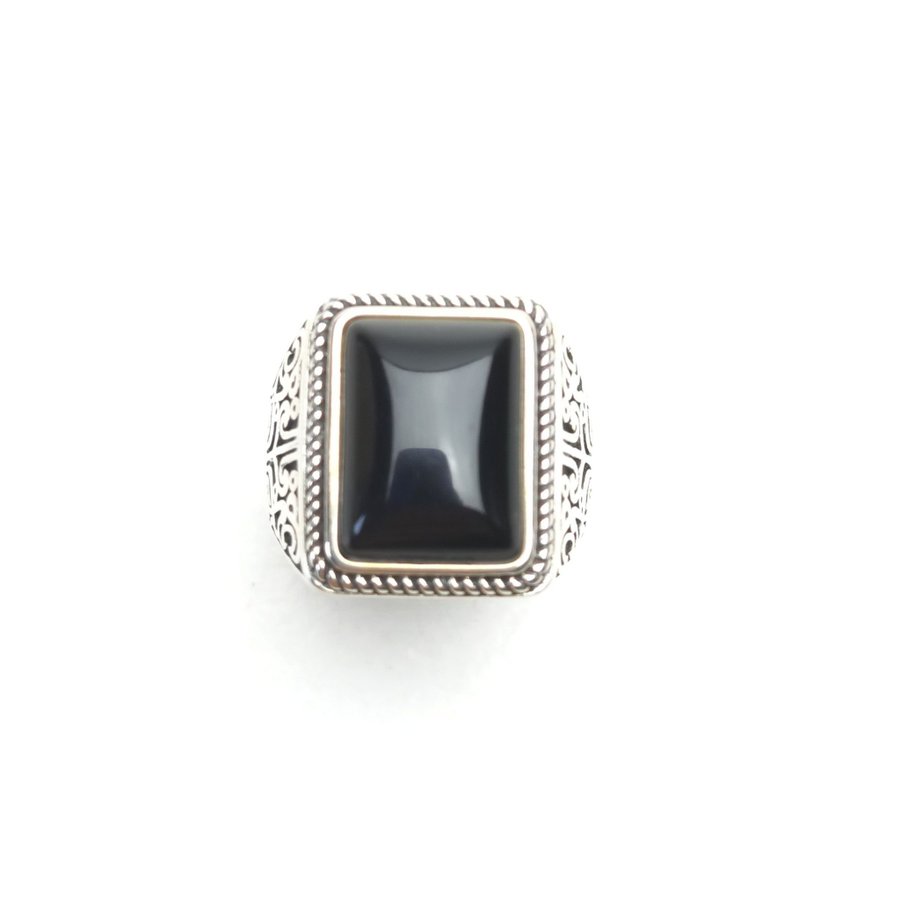 Moderne sterling sølv herrering med sort onyx sten