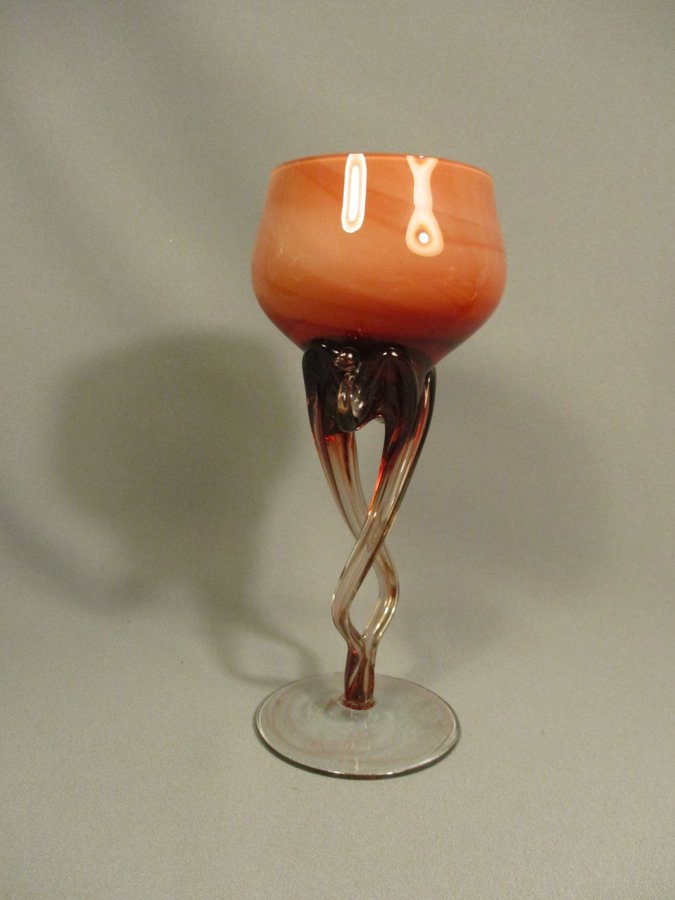 Vintage GLAS, Blåst glasljusstake / Deco Glass, rosa brun