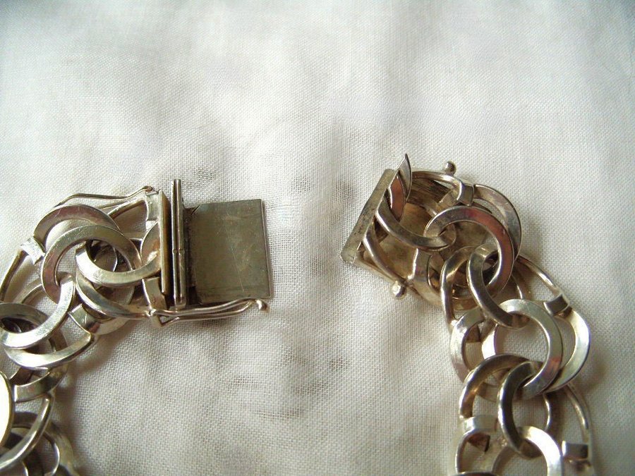 Lyxig, vacker, tung 20mm bred dubbel Bismarcklänk, armband av silver, L20cm