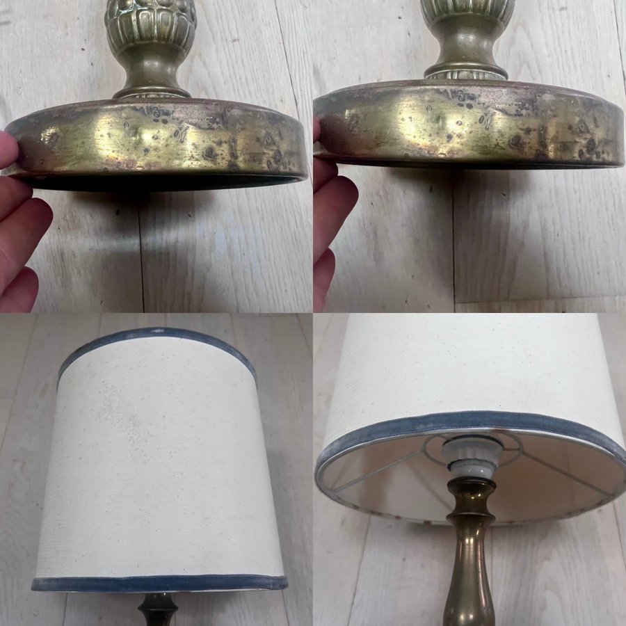 Bordslampa mässing med cylindrisk lampskärm - VINTAGE