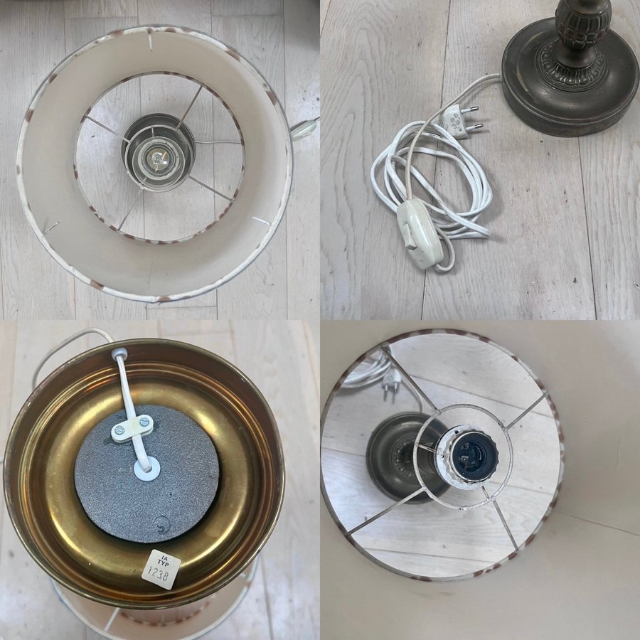 Bordslampa mässing med cylindrisk lampskärm - VINTAGE