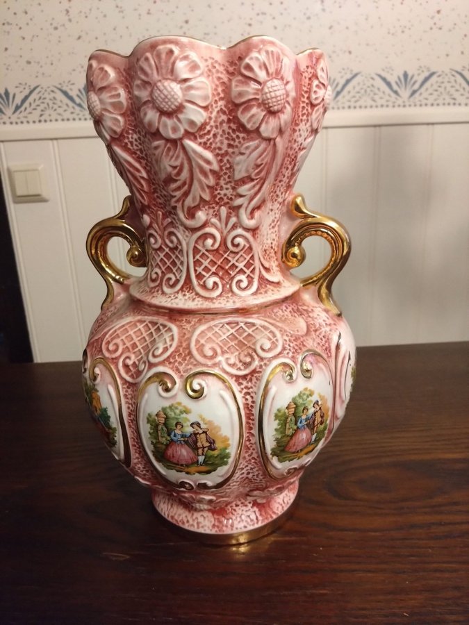 Stor romantisk, rosa, Italiensk vas, vintage.