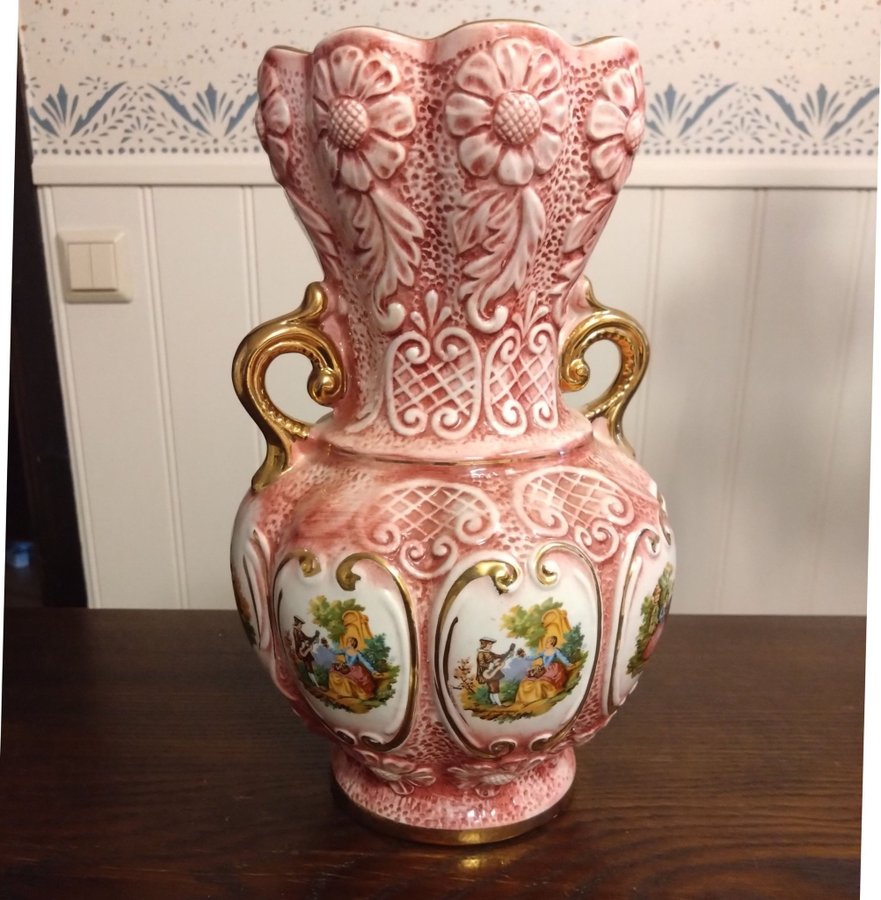 Stor romantisk, rosa, Italiensk vas, vintage.