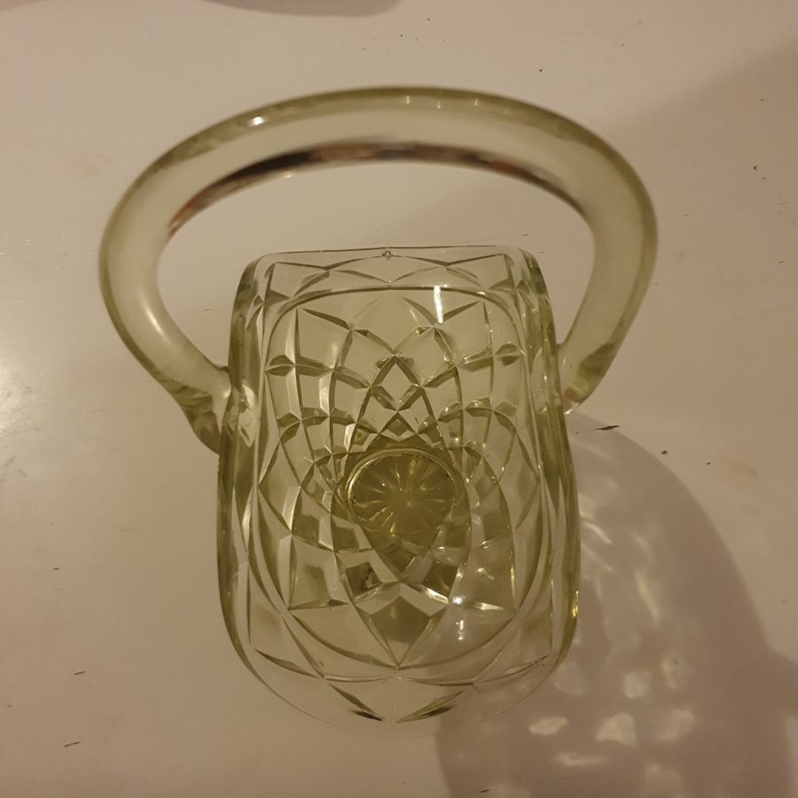 Retro vintage grön Glas korg vas.