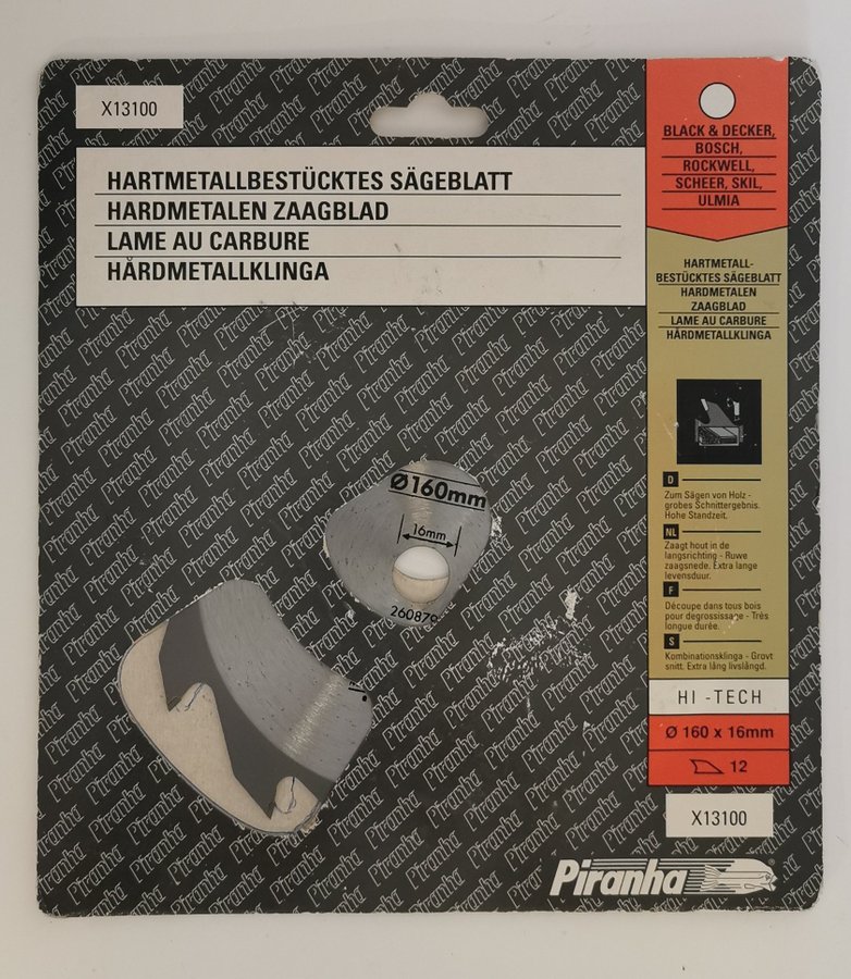 Ny Piranha HM-klinga 160mm x 16mm 12 HM-tänder