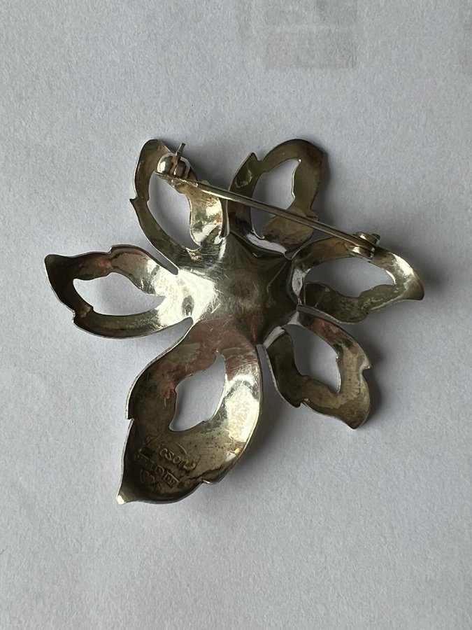 Victor Jansson, VJ since 1890, brosch, sterling med blå sten, 5,2x4,5 cm, 1954