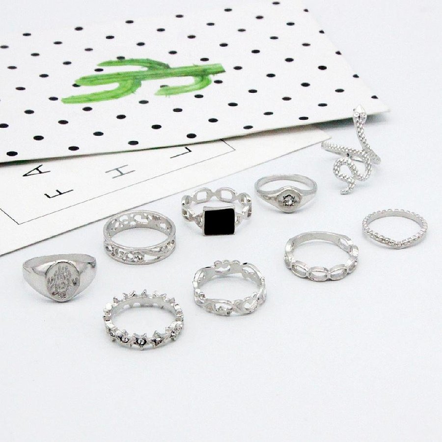 9-pack Boho Silver Ringar