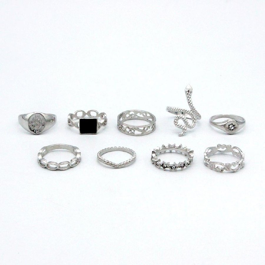 9-pack Boho Silver Ringar